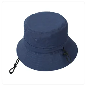 Dunkelblaue schnelltrocknende Angelhut, leichte Outdoor-Sonnenhut mit verstellbarem Kordelzug.