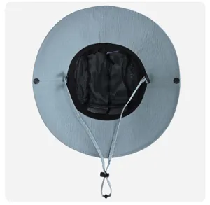 Detail view of lightweight breathable sun hat with inner mesh lining and adjustable chin strap.