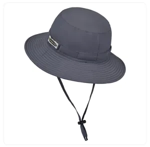 Dunkelgrauer Sonnenhut mit verstellbarem Kinnriemen für Outdoor Camping Fischerstil.