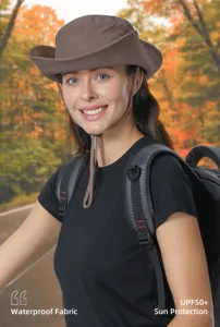Women summer outdoor sun protection bucket hat with adjustable strap and waterproof fabric