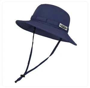 Dunkelblaue Anglermütze mit verstellbarem Kinnriemen Outdoor Sonnenschutz Fischerhut