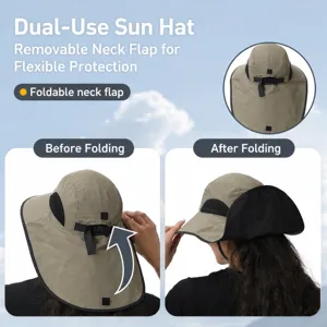 Convertible wide brim sun hat with neck flap, outdoor UV protection hiking sun cap.