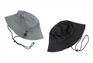 Leichter Outdoor-Sonnenhut aus schnelltrocknendem Stoff mit Kordelzug Detail Ansicht.