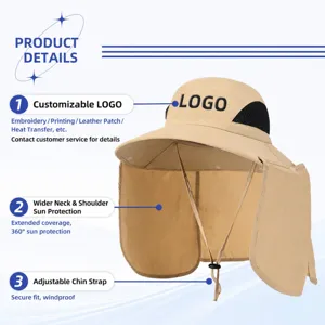 Khaki Sonnenhut mit Nackenschutz breite Krempe atmungsaktives Mesh Angelhut Sommer