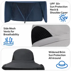 Sommer Outdoor Sonnenhut mit abnehmbarem Nackenschutz, atmungsaktiver Anglerhut breit.