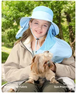 Summer outdoor sun protection bucket hat with neck flap and breathable mesh design for women.