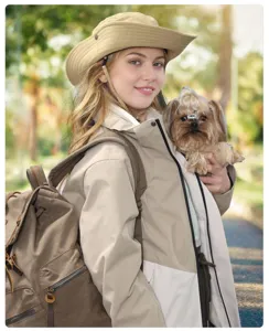 Outdoor sun hat with wide brim and windproof chin strap, perfect for hiking, travel and daily use.