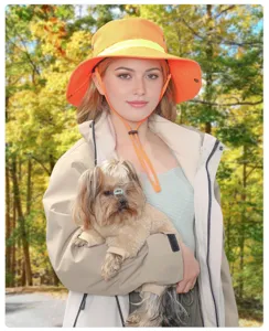 Outdoor UV protection sun hat detail, wide brim design with adjustable windproof drawstring.