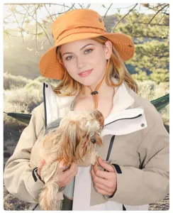 Outdoor sun protection bucket hat with adjustable drawstring, breathable and stylish design.