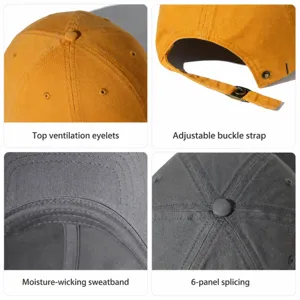 Gorra de béisbol de algodón lavado unisex con agujeros de ventilación y 6 paneles.