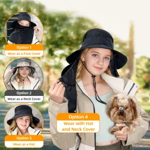 Summer breathable sun protection hat with detachable face cover and neck flap for outdoor.