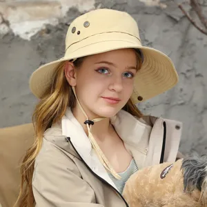 Atmungsaktiver Sommer Sonnenhut mit breiter Krempe Damen UV Schutz Anglerhut in Khaki.