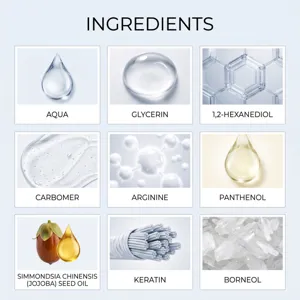 Vista detallada de ingredientes para el cuidado de uñas con componentes activos seguros.