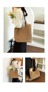 Casual woven tote bag for women large capacity resort style single shoulder bag summer new arrival