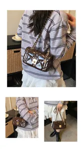 Chic quilted chain shoulder bag for women, trendy messenger handbag with metallic strap.