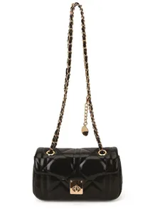 Black quilted shoulder bag with gold chain strap, stylish chic crossbody bag for women daily wear.
