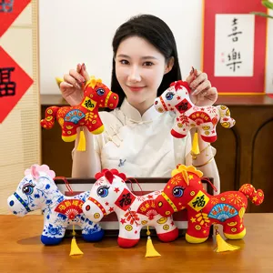 Chinese New Year Zodiac Horse Plush Toy Paper-Cut Style Stuffed Animal Doll Hanging Ornament Festival Party Gift Decor