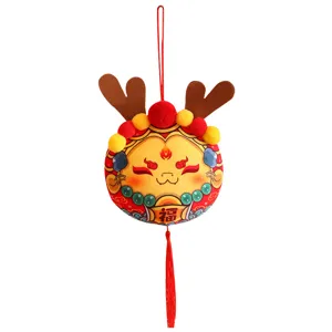 Cute Chinese zodiac dragon plush pendant, festive Guochao mascot toy with Fu character and tassel.