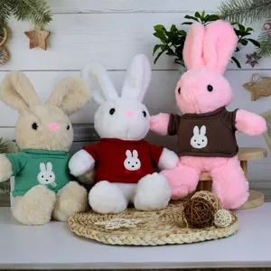 Cute plush rabbit toys in colorful knitted sweaters, soft stuffed animal dolls for kids gifts.