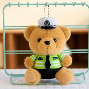 Cute Police Uniform Bear And Panda Plush Toy Keychain Bag Pendant Cartoon Stuffed Doll Soft Toy Gift