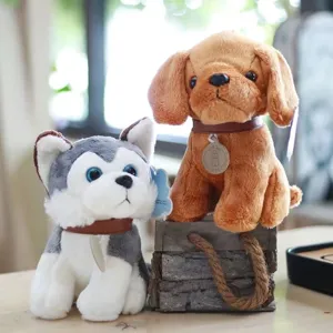 Simulation plush toy dog cute brown poodle and grey husky stuffed animal doll wholesale main image.