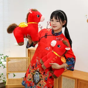 Peluche zodiaco cinese anno del cavallo bambola mascotte imbottita rossa regalo capodanno