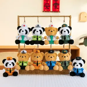 Cute plush toy keychain panda and bear doll bag pendant uniform style stuffed animal gift