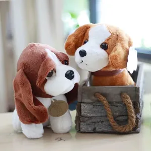 Cute simulation puppy plush toy, soft stuffed dog doll for kids and home decoration main view.