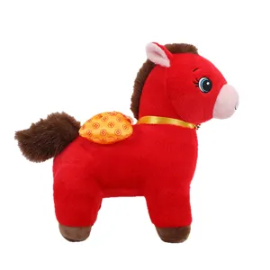 Peluche mascotte anno del cavallo dello zodiaco cinese 2026 bambola di stoffa rossa fortunata