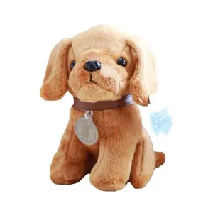 Cute brown simulation puppy plush toy soft stuffed animal doll with collar for kids gift