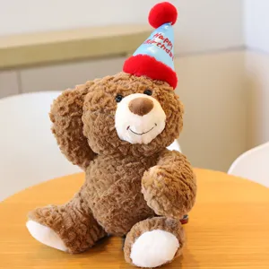 Cute Birthday Hat Bear Plush Toy Stuffed Animal Cake Bear Doll Soft Hugging Bear Birthday Gift For Girls And Kids