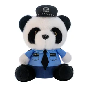 Cute police panda plush toy stuffed doll wearing uniform bag pendant keychain gift