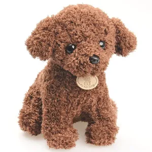 Mignon chien en peluche bouclée marron, adorable poupée chiot douce pour cadeau d'enfant.