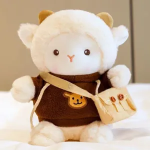 Cute little sheep plush toy, brown hoodie stuffed animal doll, soft children birthday gift.