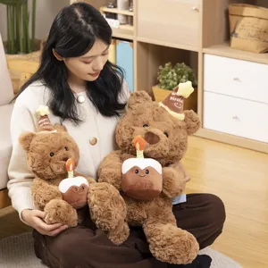 Cute birthday cake teddy bear plush toy soft doll girl hug bear gift for kids and lovers.
