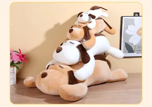 Cute stackable plush dog pillow toy detail view, soft stuffed animal companion for kids and home.