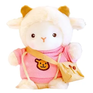 Cute fluffy sheep plush toy, lovely stuffed lamb doll with pink hoodie, perfect kids gift.