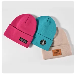 Gorro de punto cálido de invierno, gorro de lana liso grueso para hombres y mujeres.