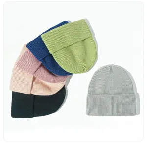 Bonnet en tricot d'automne et d'hiver pour femme chapeau chaud en laine unie décontracté