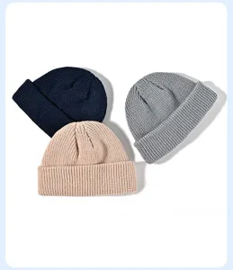 Winter warm solid color knit beanie set, thick wool cold cap for daily wear style.