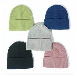 Bonnet en tricot femme automne hiver chaud doux décontracté côtelé unicolore anti-froid style