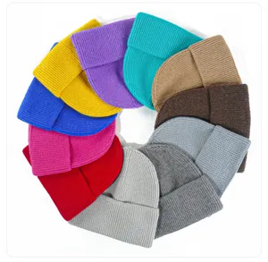 Bonnet en tricot côtelé coloré d'hiver bonnet chaud élégant décontracté doux extérieur