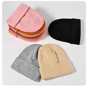 Gorro de punto de color sólido invierno cálido acrílico conjunto para hombres mujeres diario
