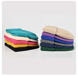 Colorful knitted beanie hat set for autumn and winter, warm and soft ribbed wool caps wholesale.