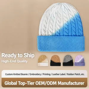 Invierno Degradado Gorro de Punto Espesado Cálido Borde Enrollado Beanie Para Hombres Mujeres