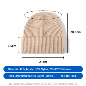 Classic winter ribbed knit beanie hat with cuff, warm and stretchy solid color winter cap.