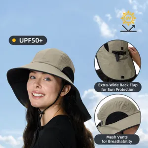 Unisex Wide Brim Sun Hat With Neck Flap UV Protection Waterproof Breathable Outdoor Hiking Fishing Cycling Cap
