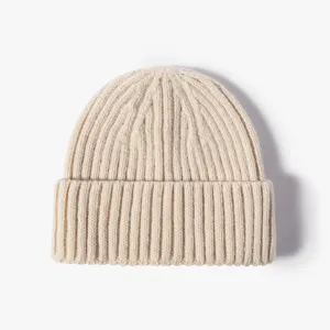 Winter Warme Strick Beanie Mütze Verdickte Umschlag Slouchy Totenkopf Mütze Lässig Winddichte Einfarbige Acryl Mütze Für Damen Herren