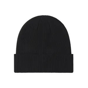 Classic solid black ribbed knit beanie hat, warm winter winterwear for men and women daily use.
