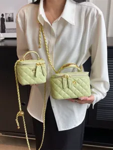 Women fashion quilted chain crossbody bag stylish mini vanity handbag spring green shoulder bag